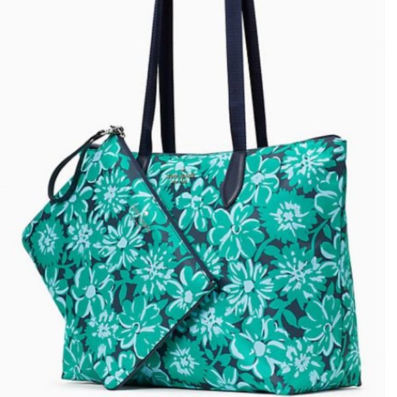 KATE SPADE NWT LARGE GREEN MULTI PACKABLE TOTE WITH WRISTLET! - Picture 2 of 13